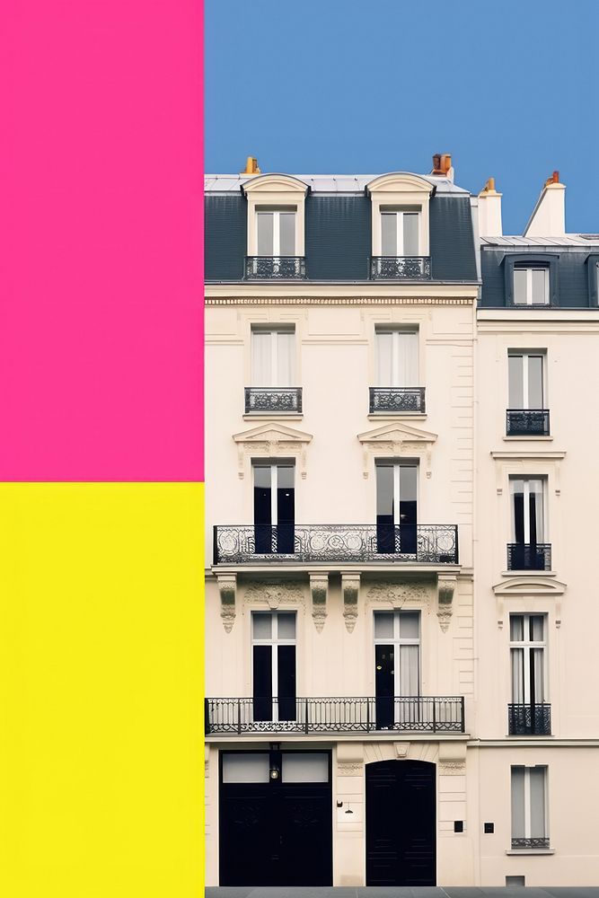 Minimal retro collage of paris architecture building window.