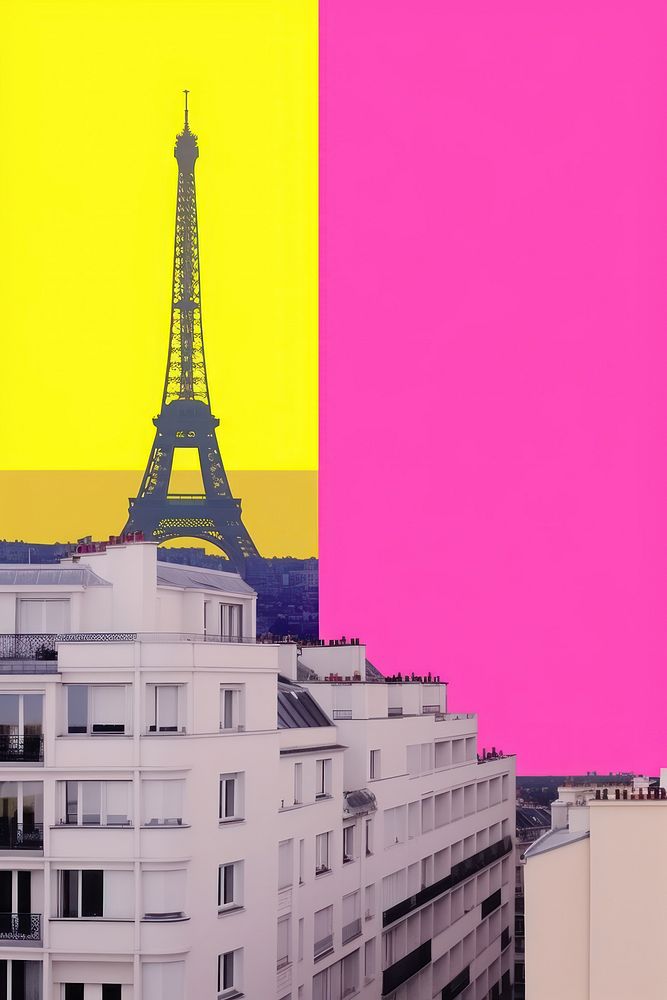 Minimal retro collage of paris architecture building landmark.