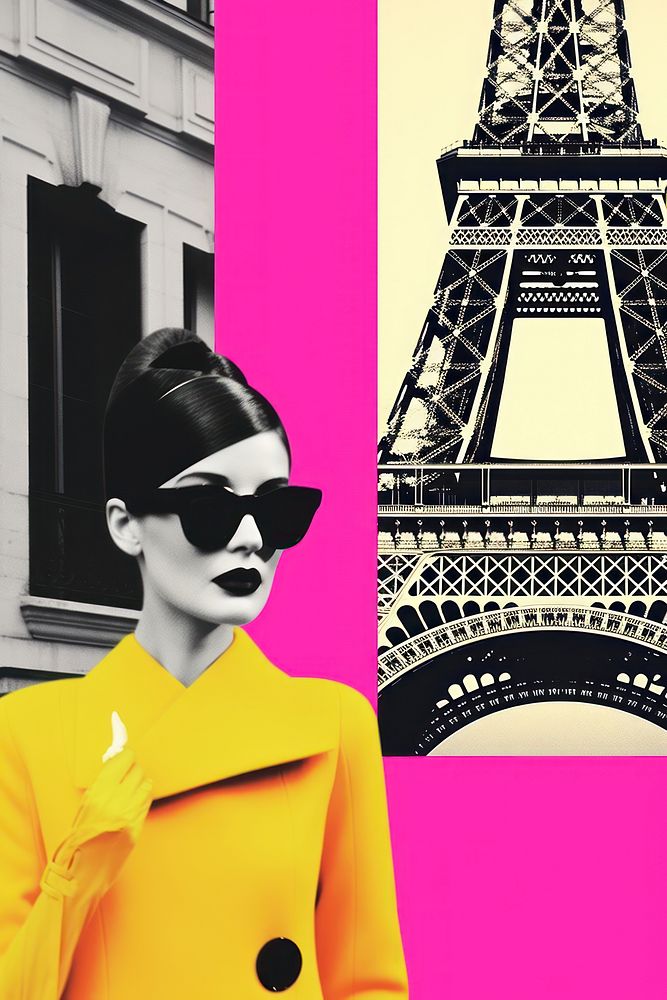 Minimal retro collage of paris advertisement architecture photography.