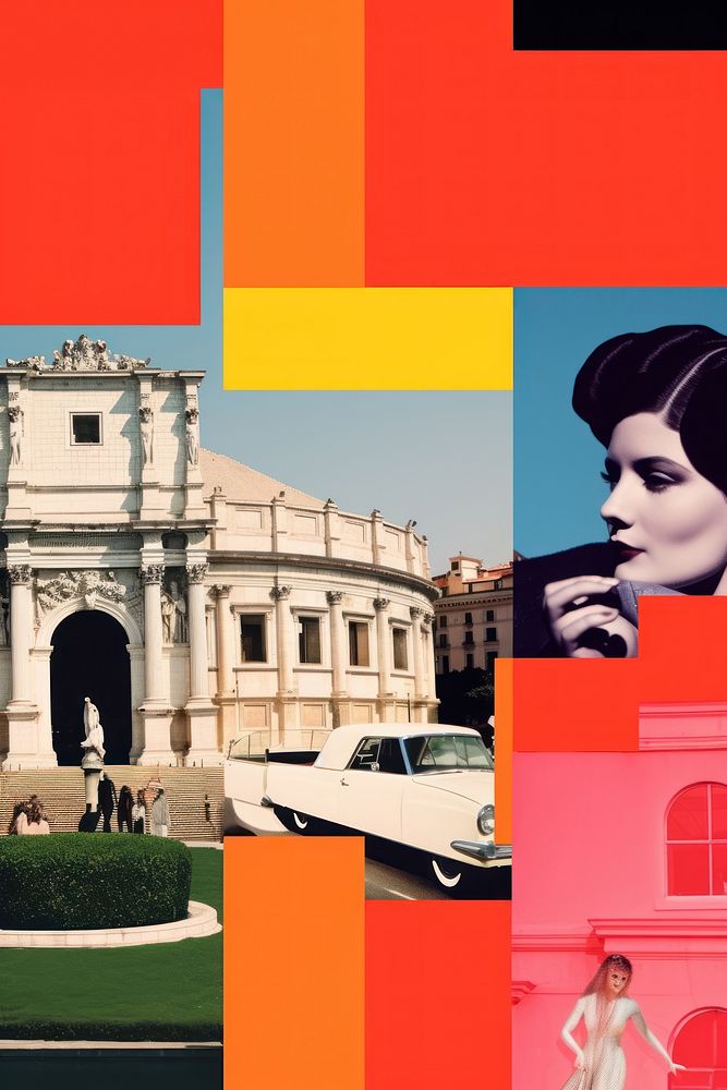 Minimal retro collage of rome art transportation advertisement.
