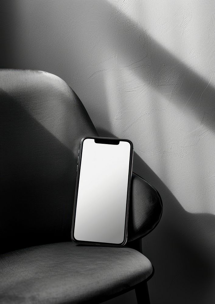 Blank screen smartphone chair electronics furniture.