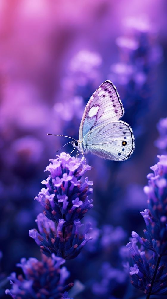 A purple butterfly flying in purple lavender flowers garden invertebrate blossom person.