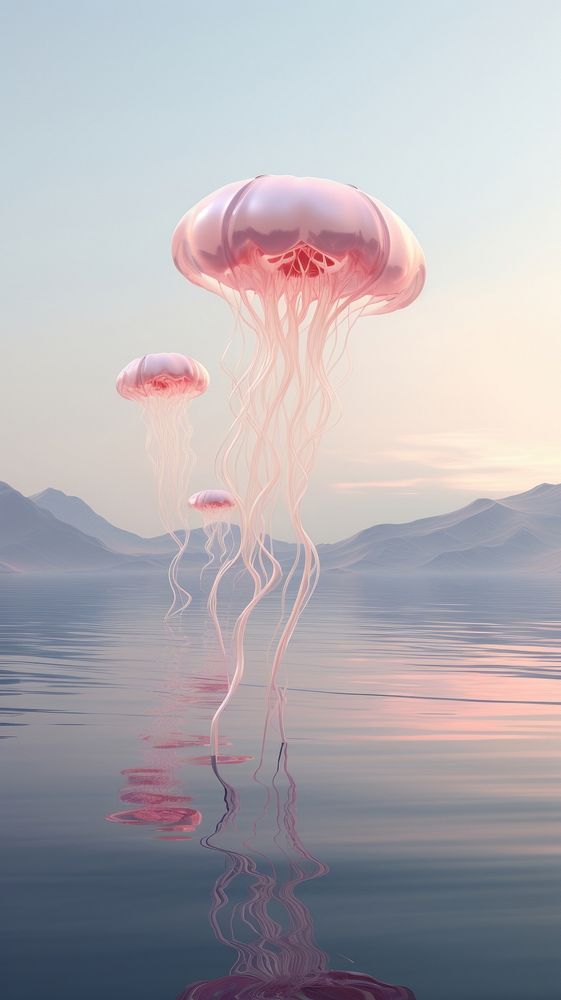 A few jelly fish floating in the air invertebrate jellyfish animal.