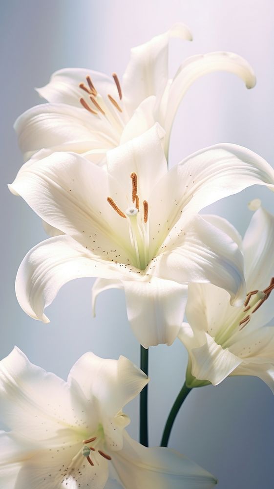A closeup of lilies on the center blossom flower anther.