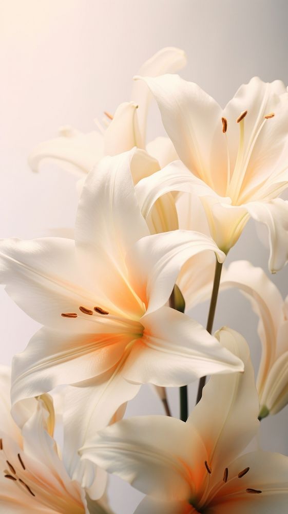 A closeup of lilies on the center blossom flower anther.