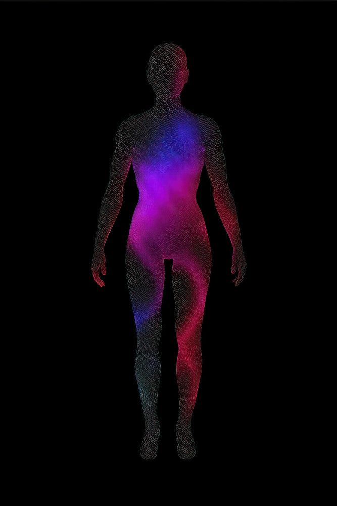 Female human full body silhouette symmetrical lighting person purple.