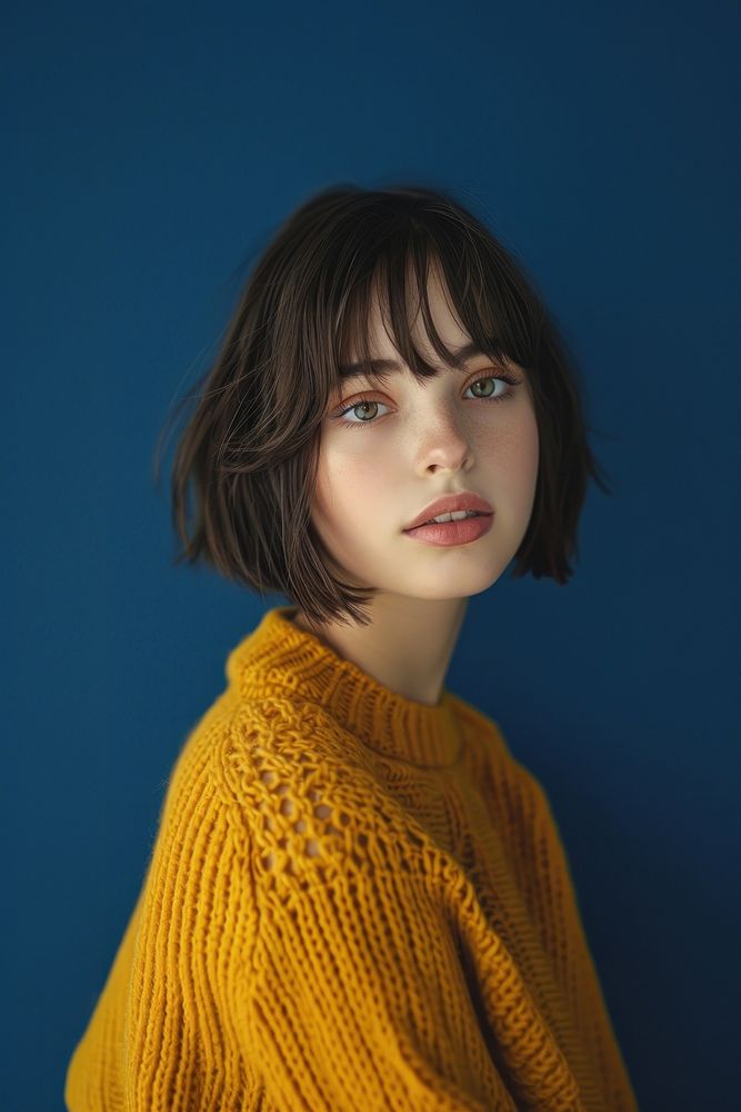 Young women waring yellow sweater photography portrait fashion.