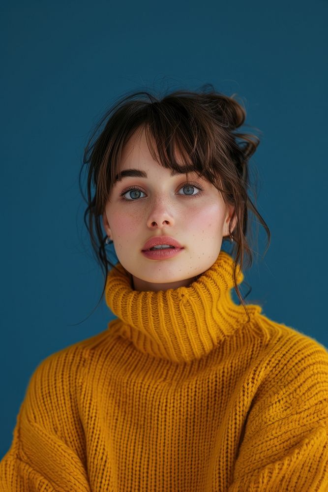 Young women waring yellow sweater photography portrait head.
