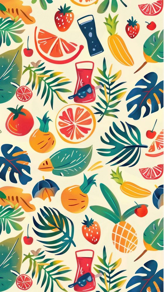 Summer pattern with colorful graphics produce fruit.