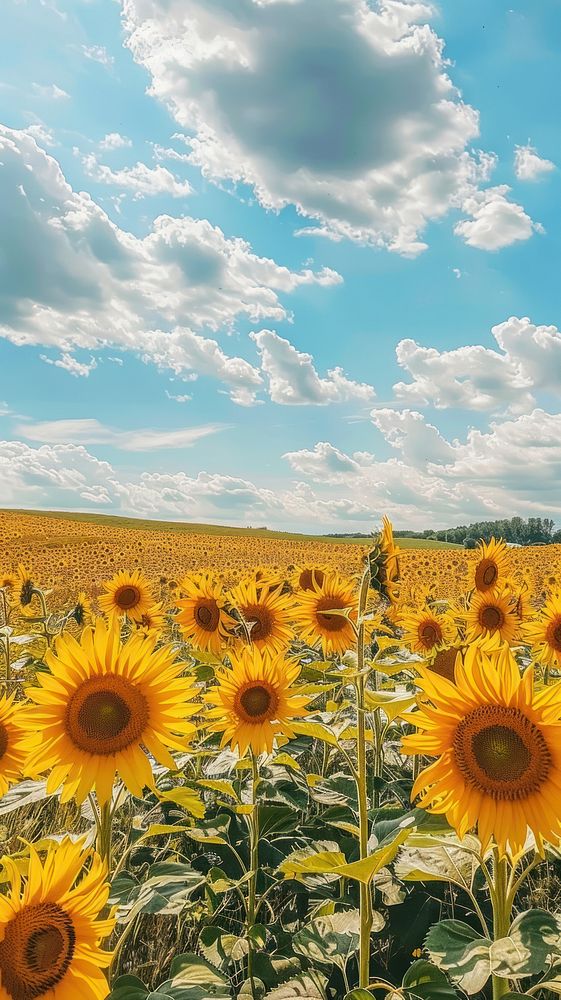 Agricultural summer landscape with sunflowers field and sky outdoors horizon blossom.