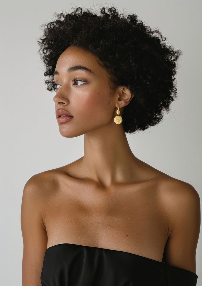 Gold earrings photography woman portrait.