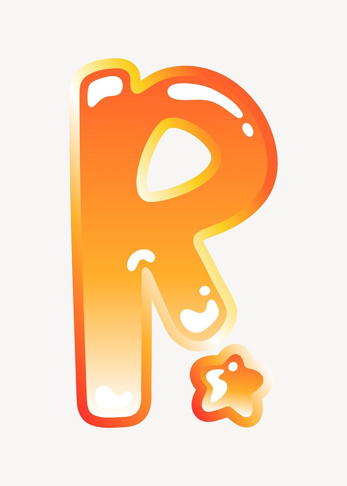 Letter r in cute funky orange alphabet illustration
