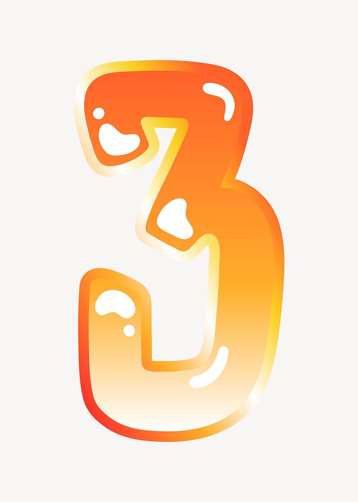 Number 3 in cute funky orange alphabet illustration