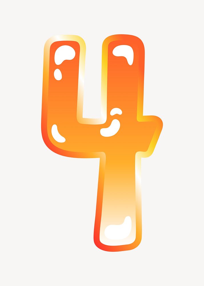 Number 4 in cute funky orange alphabet illustration