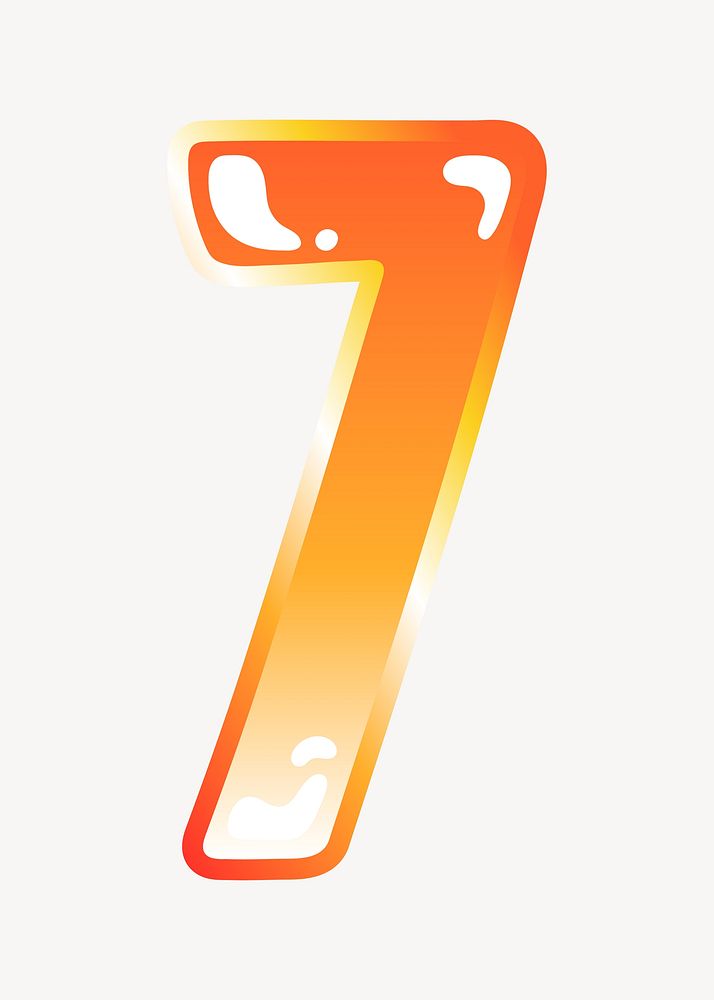 Number 7 in cute funky orange alphabet illustration