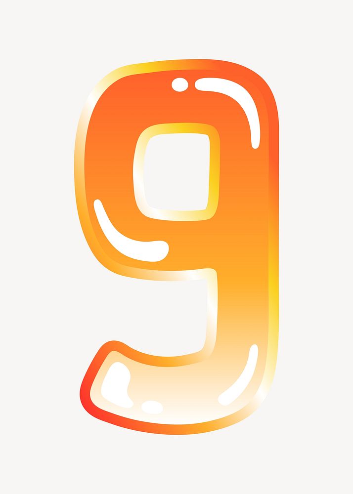 Number 9 in cute funky orange alphabet illustration