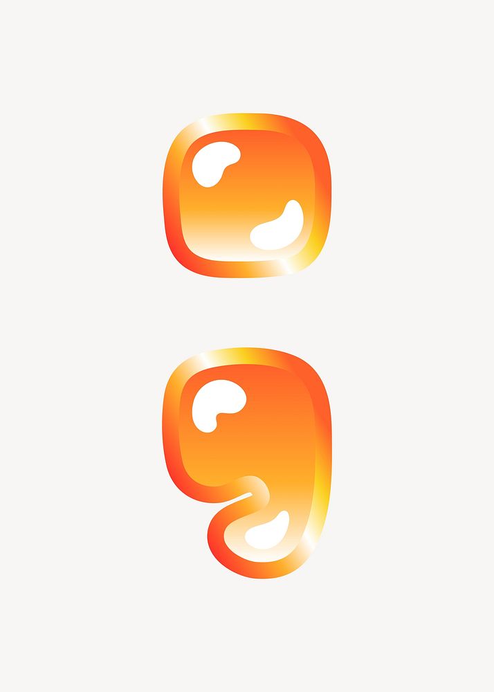 Semicolon sign in cute funky orange symbol illustration
