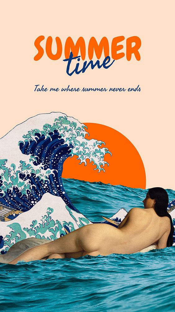 Summer aesthetic Instagram story template, The Great Wave off Kanagawa famous artwork remixed by rawpixel.