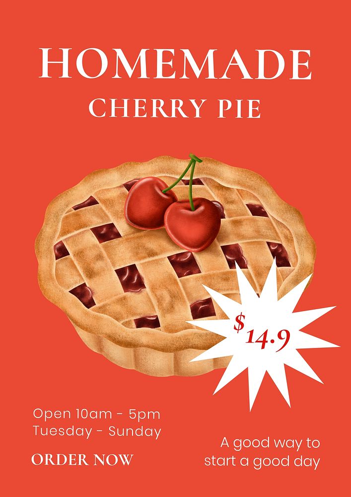 Cherry pie poster template, homemade bakery