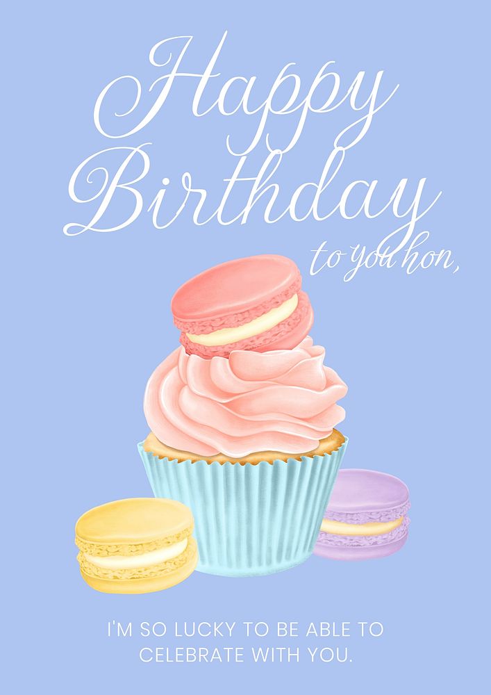 Happy Birthday  poster template, dessert illustration
