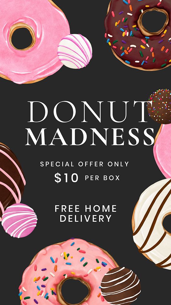Donut madness Instagram story template, dessert shop ad