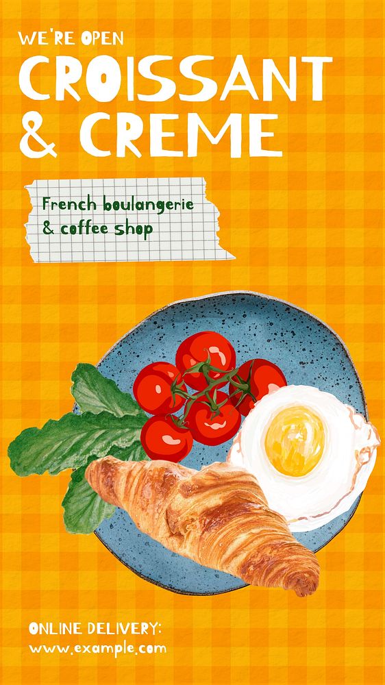 Breakfast cafe Facebook story template collage remix design