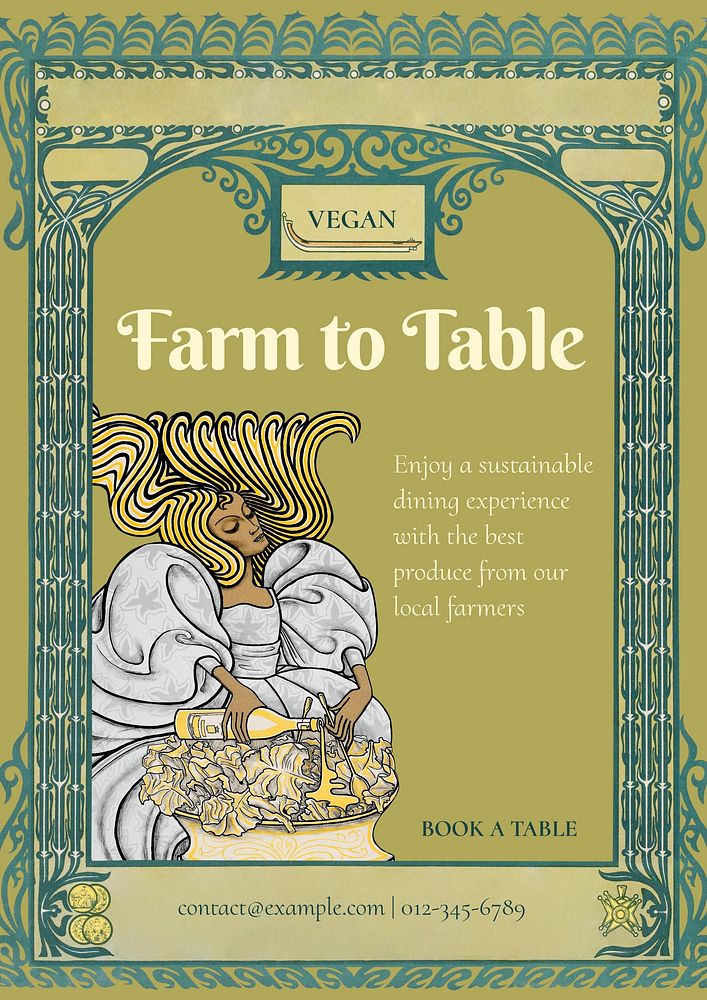 Farm to table poster template  Art Nouveau  remixed by rawpixel