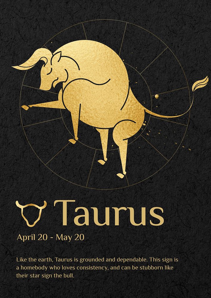 Taurus horoscope sign poster template, editable gold Art Nouveau design, remixed by rawpixel