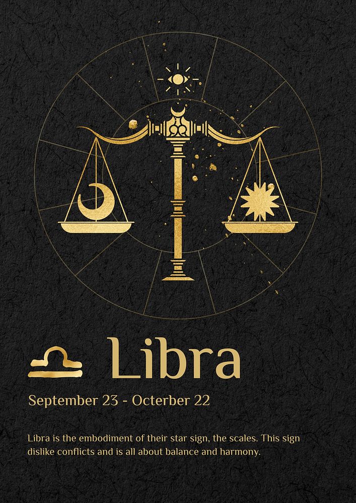 Libra horoscope sign poster template,  gold Art Nouveau design, remixed by rawpixel