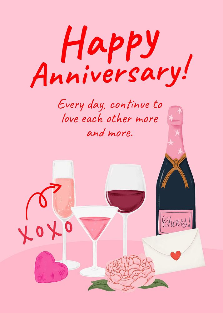 Anniversary greeting card template digital painting remix