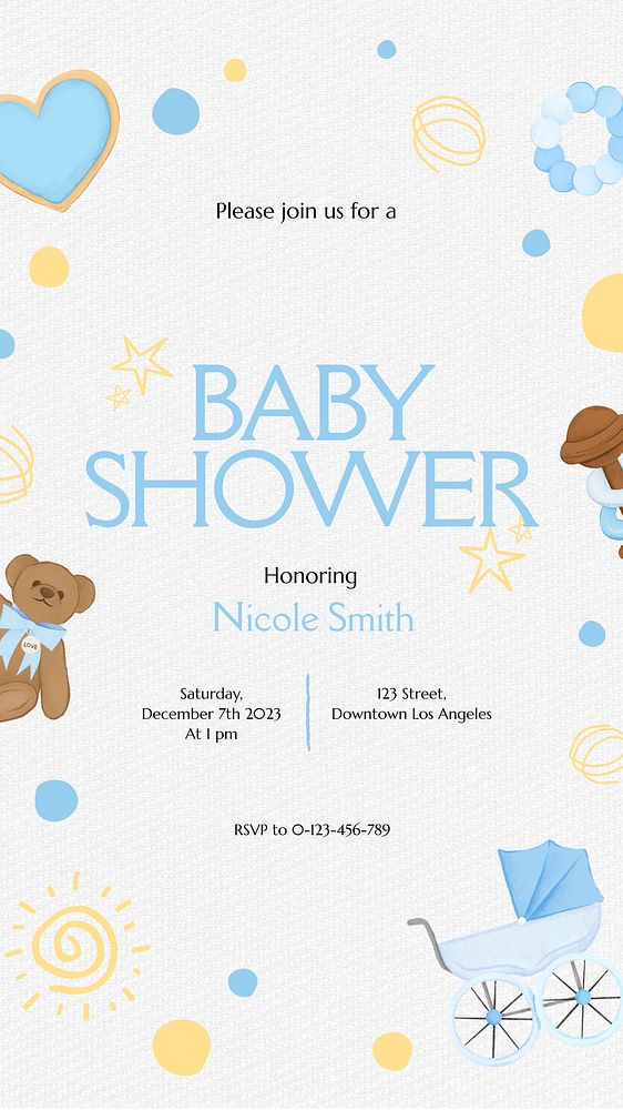 Baby shower Facebook story template,  digital painting remix