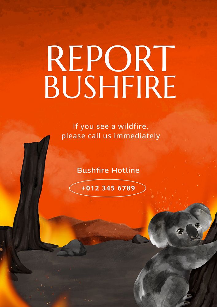 Report bushfire poster template, customizable aesthetic paint remix 