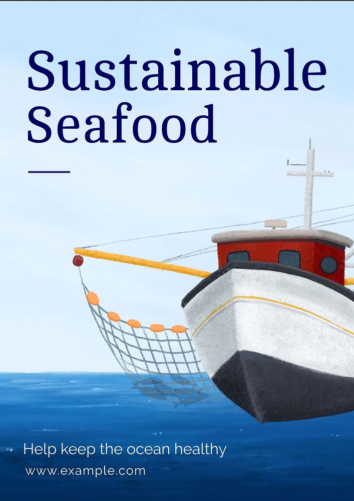 Sustainable seafood poster template, customizable aesthetic paint remix 