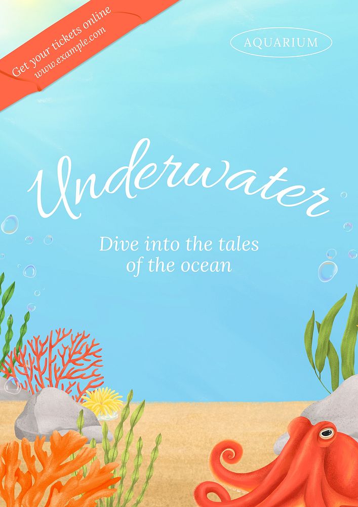 Underwater tale poster template, customizable aesthetic paint remix 