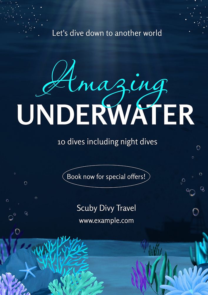 Night dive poster template, customizable aesthetic paint remix 