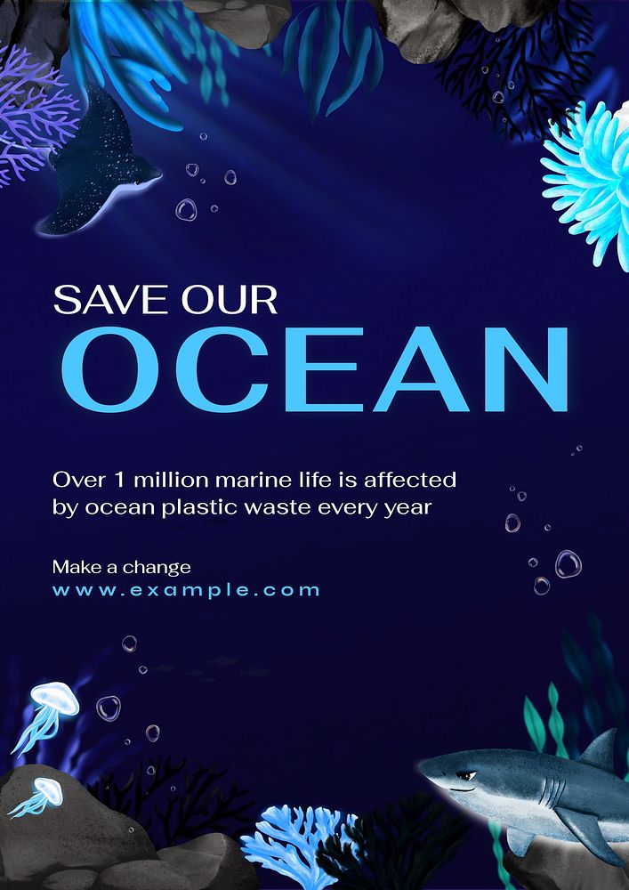 Save oceans poster template, customizable aesthetic paint remix 