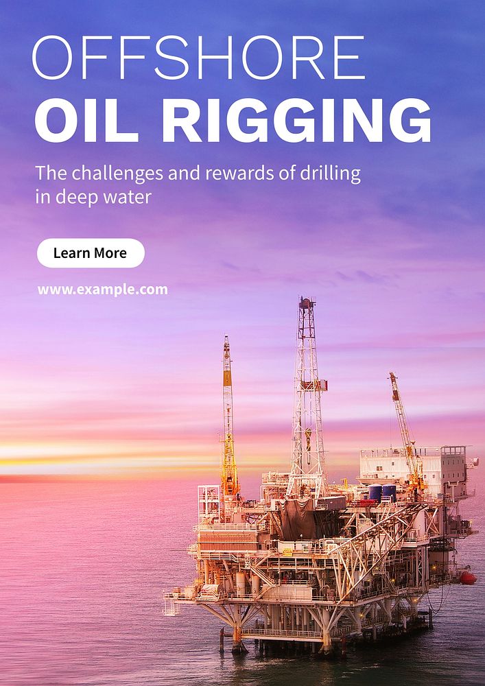 Offshore oil rigging poster template and design