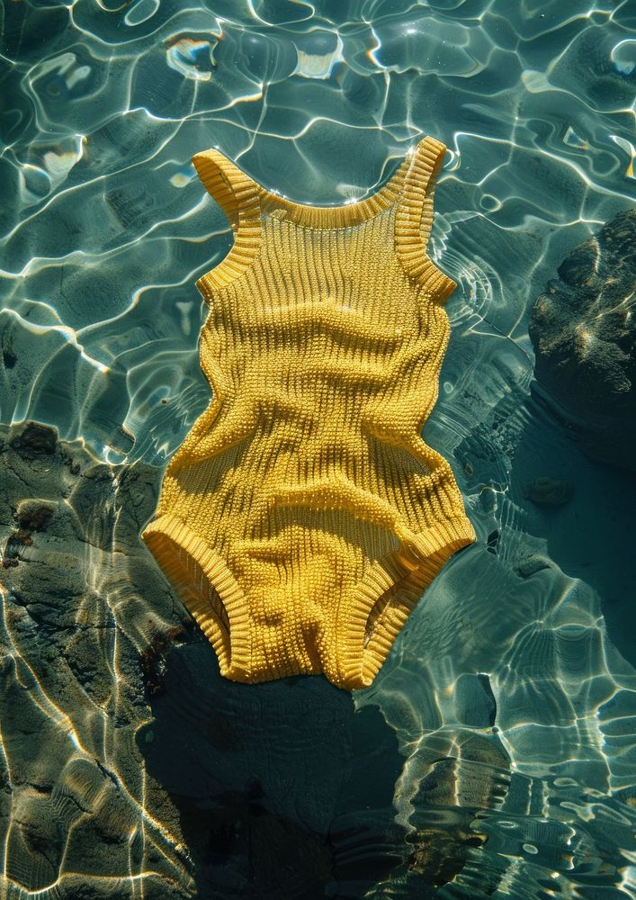 Swimming suit in the shape of yellow knitted fabric water underwater clothing.