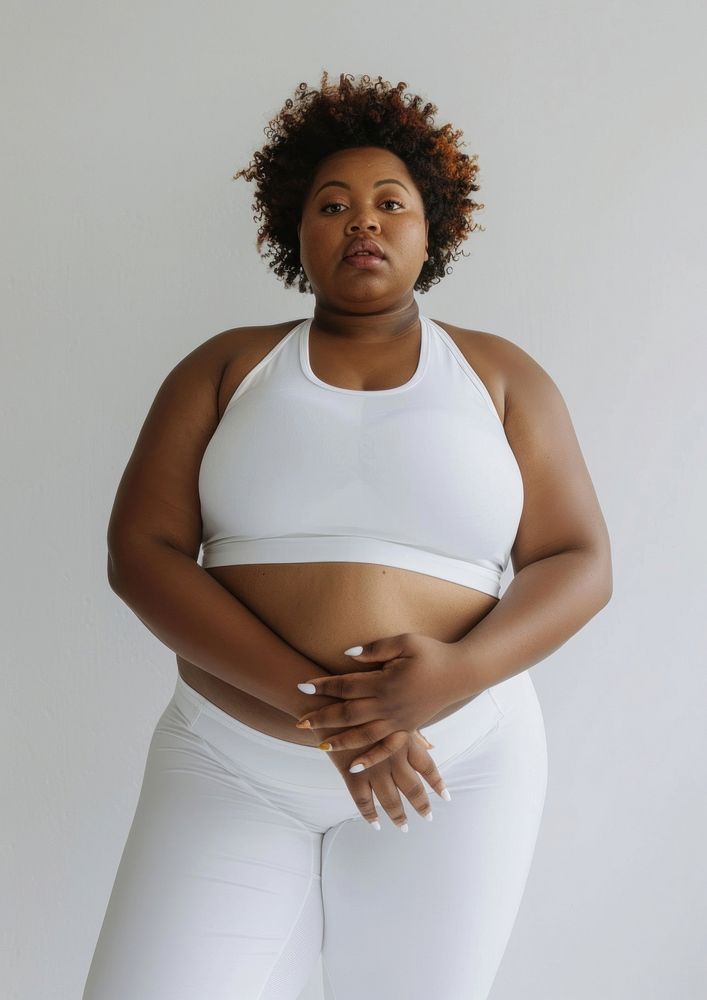 African american chubby women in all white activewear woman photo photography.