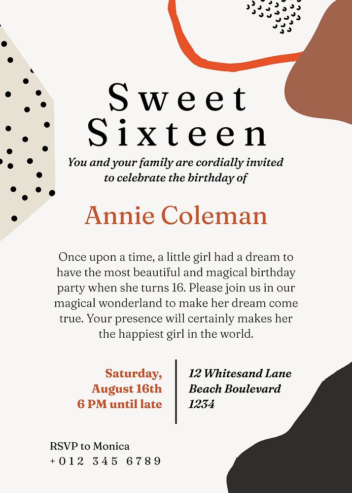 Sweet sixteen party invitation card template