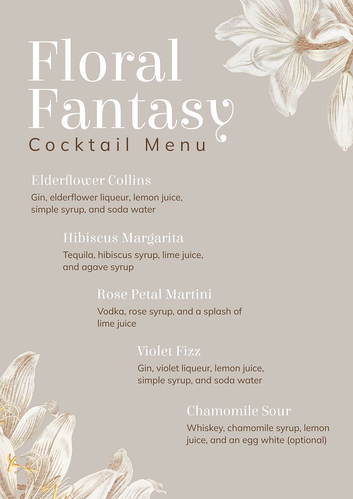 Cocktail menu poster template and design