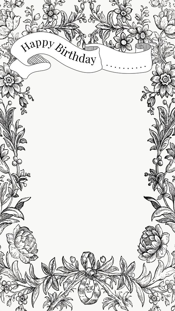 Vintage birthday Facebook story template, black and white design