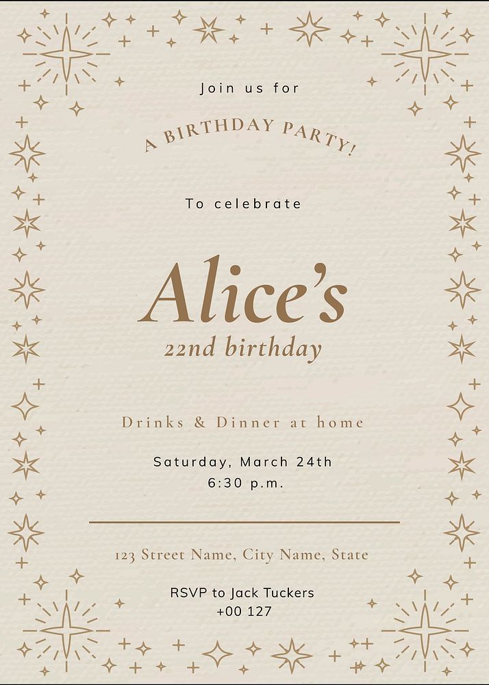 Aesthetic birthday invitation card template, beige design