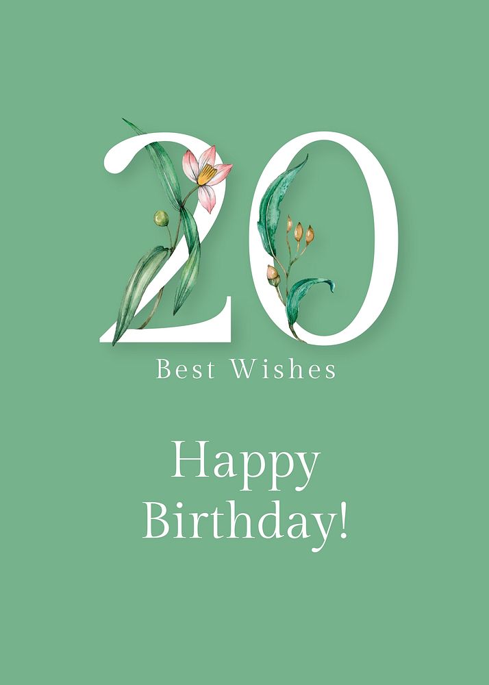 Birthday 20 invitation card template, floral aesthetic design
