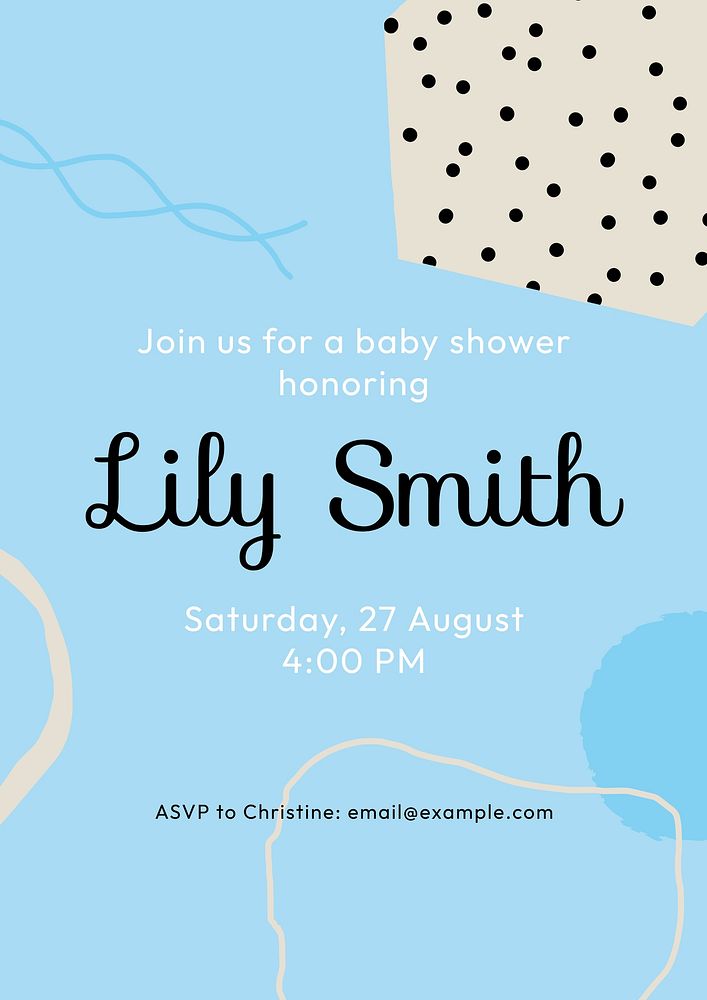 Blue memphis baby shower poster template, cute invitation card