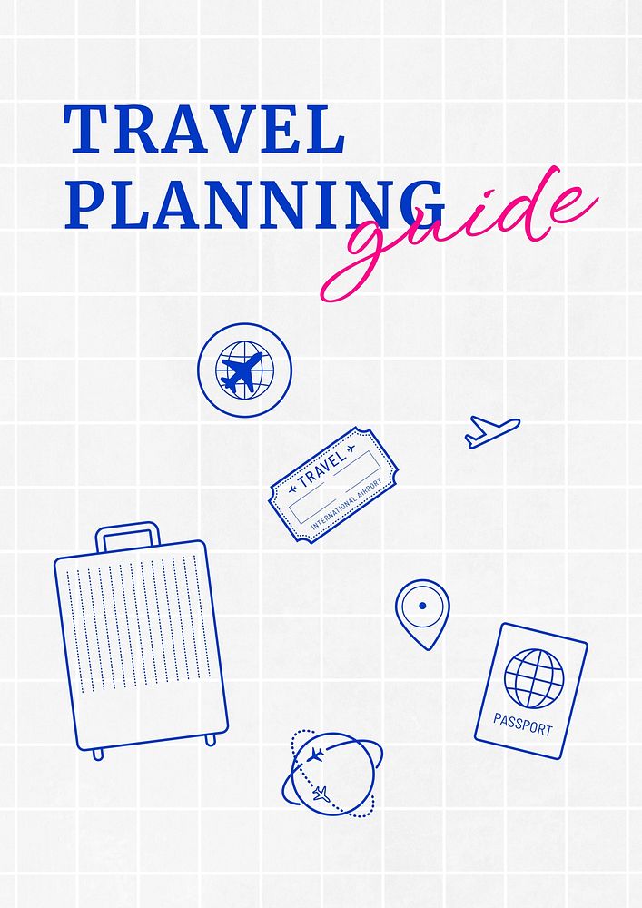 Travel planning poster template, cute doodle design