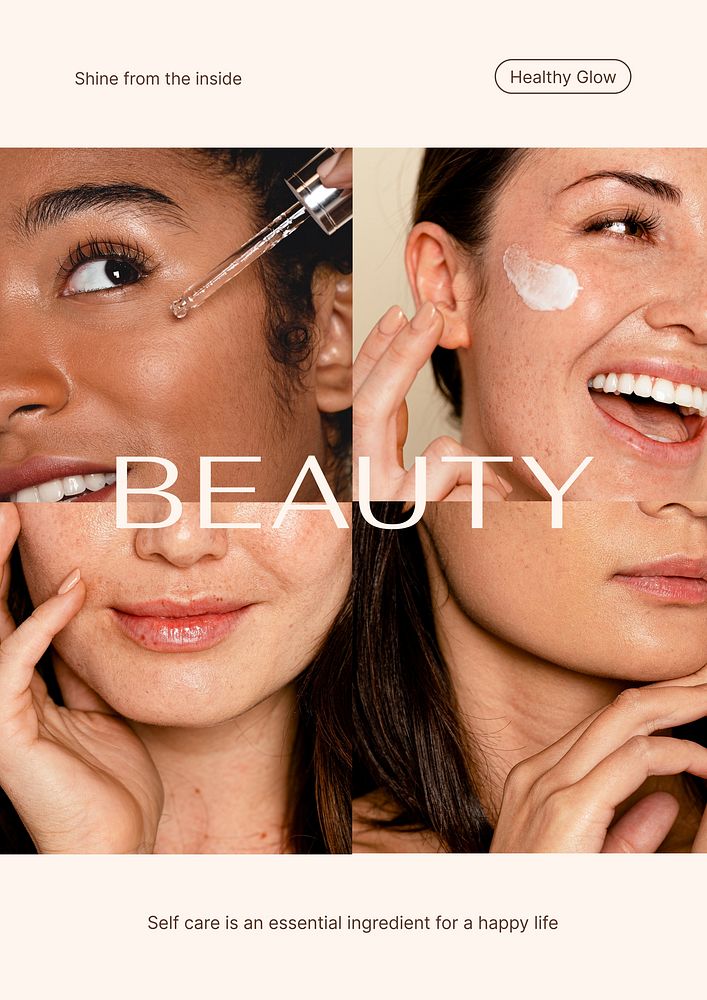 Diverse beauty poster template, skincare ad