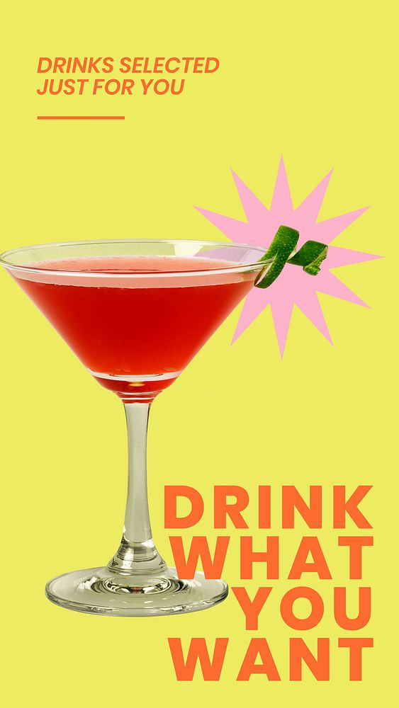 Colorful cocktail Instagram story template, drink what you want
