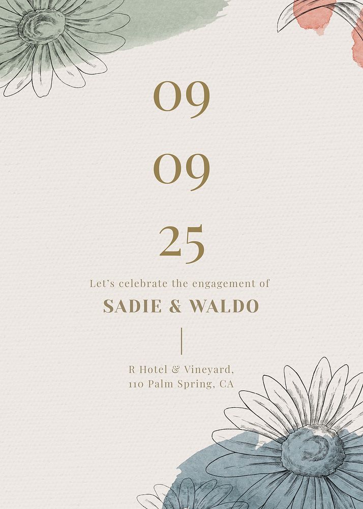 Engagement invitation card template, floral design 