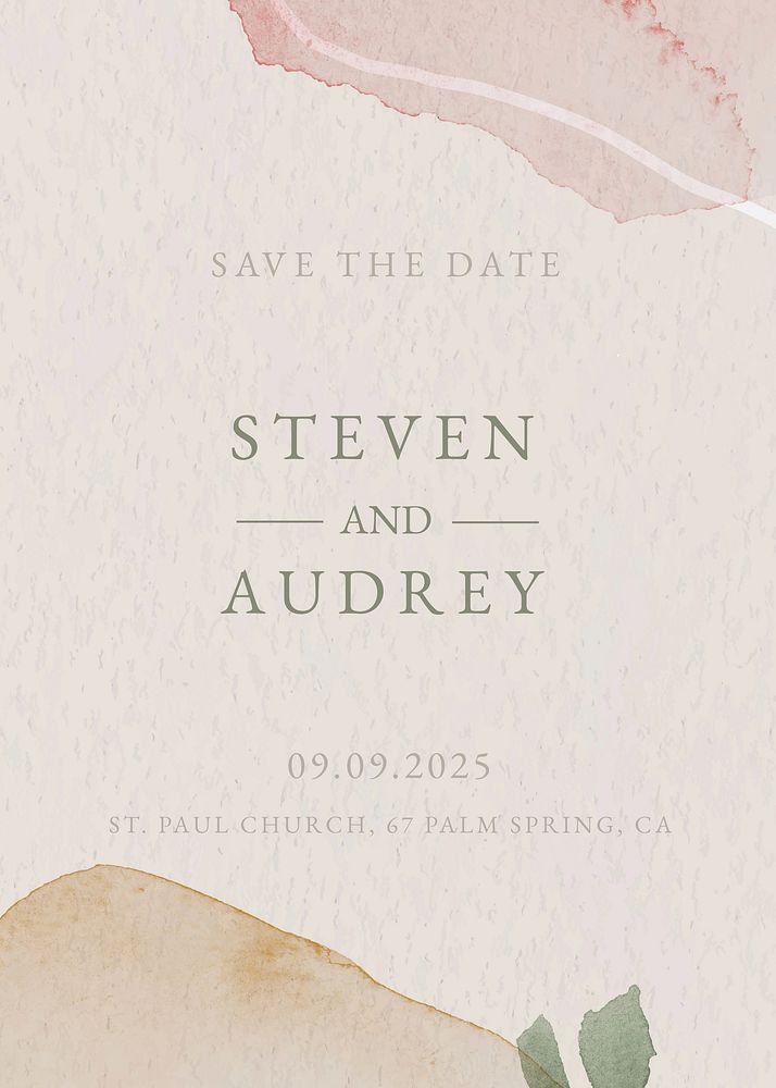 Wedding invitation card template, chromatography art style